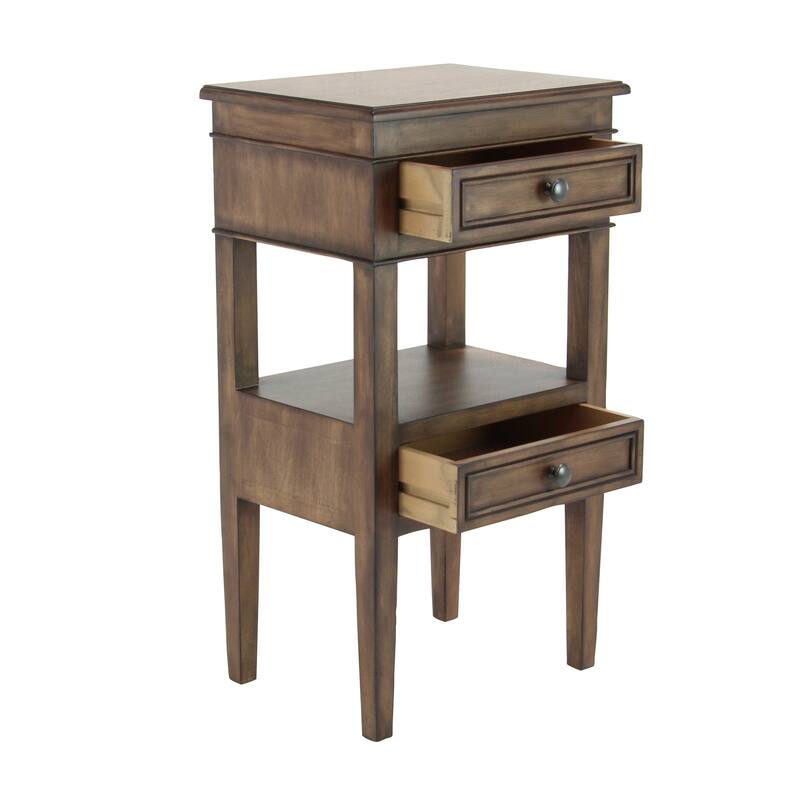 Contemporary Wood 2 Drawers and 1 Shelf Accent Table - Light Brown, White, Brown