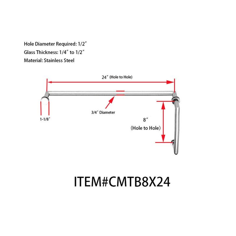 CEL Round Tubing Mitered Corner 8" Pull Handle with 24" Towel Bar Comb Set for Shower Door