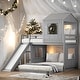 preview thumbnail 35 of 47, Playhouse-inspired Style Twin over Full Wooden Bunk Bed,Loft Bed with Playhouse,Farmhouse, Ladder, Slide and Guardrails