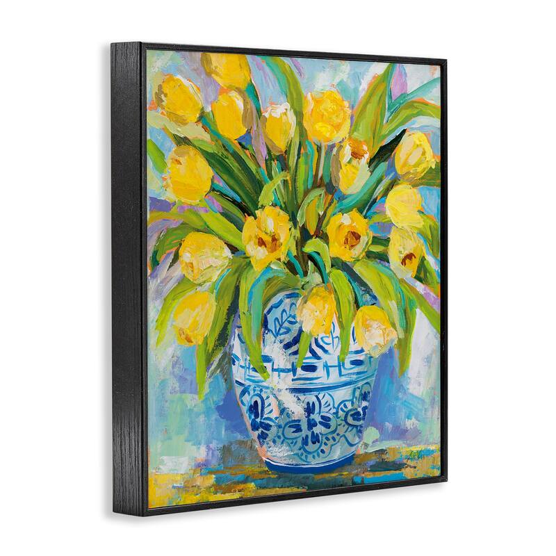 Stupell Expressive Yellow Tulips in Ornate Blue Vase Painting Framed Wall Art