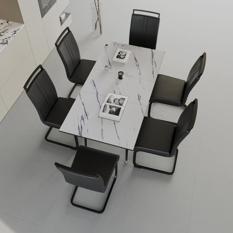 Modern Dining Set with Rectangular Extendable Table & High Back C-shaped Tube Chairs