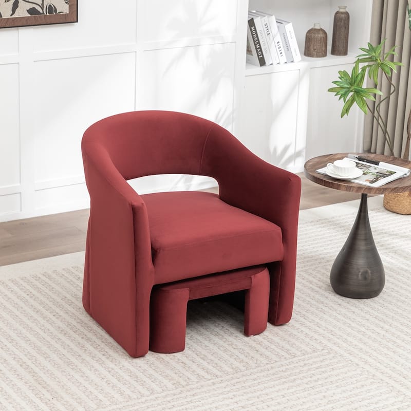 SEYNAR Modern Glam Velvet Accent Armchair Open Back with Ottoman - Red