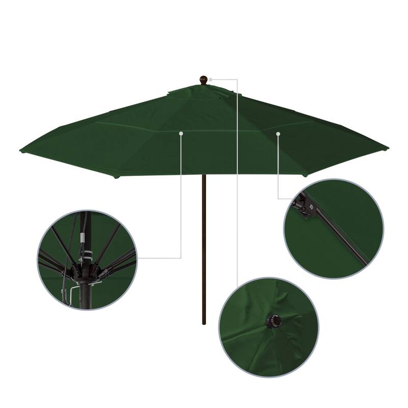 California Umbrella 11' Venture Series Patio Umbrella, Bronze Aluminum Pole Fiberglass Ribs Pulley Lift, Pacifica Pacific Blue