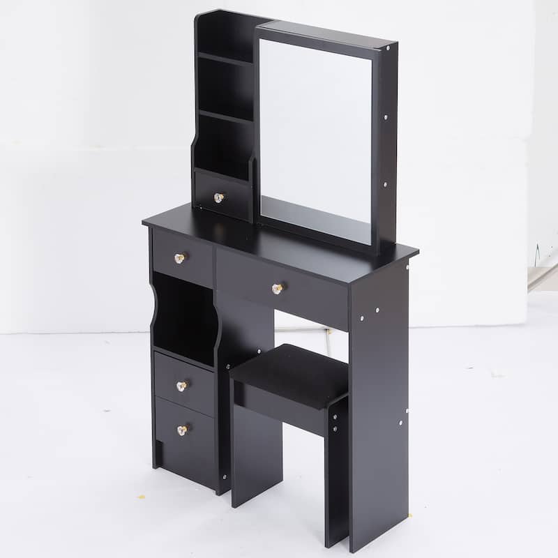29.2" Compact Left-Drawer Vanity Set with Cushioned Stool and Sliding Mirror