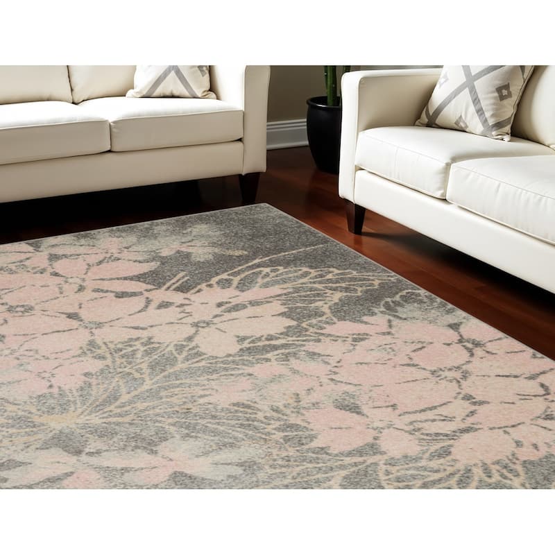 HomeRootsFloral Contemporary Rectangle Area Rug - 142' X '106' X '0.5 - 142' X '106' X '0.5 - Pink/Gray