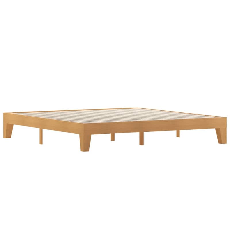 Wood Platform Bed with 14 Wooden Support Slats