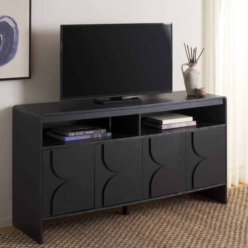 SAFAVIEH Home Arsenio 4 Door 2 Shelf Sideboard - 61"W x 18"D x 32"H - Black