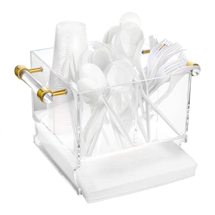 Acrylic Cutlery Holder with Clear Handles- 8.7" - Clear/Gold