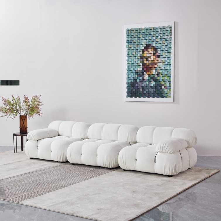 Belani 114'' Chenille Fabric Sofa - White