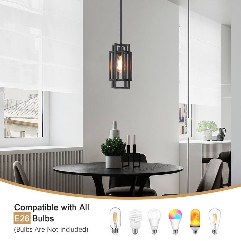 Open Metal Frame Classic Traditional Chandelier, Rustic Farmhouse 1 -Light Pendant for Dining Living Room, Kitchen