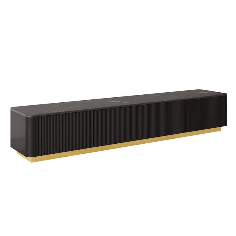 Modern Entertainment Center with Gold Base,Faux Marble Tabletop and 4 Drawers