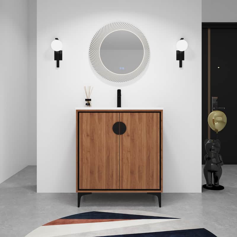 30 "Bathroom Vanity, 2 doors, Bathroom Cabinet Vanity Freestanding Cabinet Engineered Wood with sink - Oak