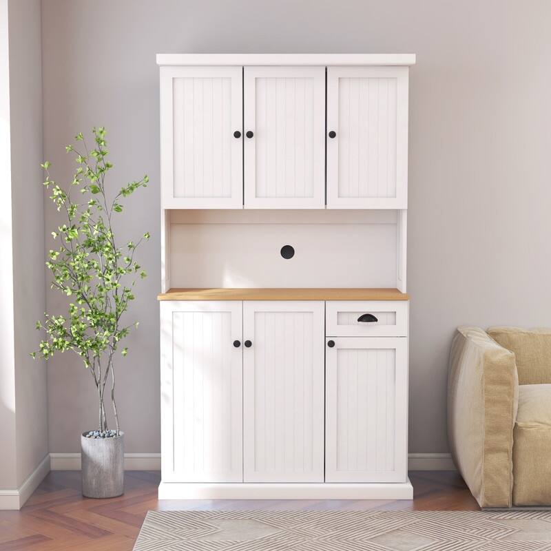71" Kitchen Pantry with Microwave Countertop and Adjustable Shelves - White