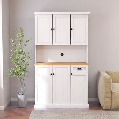 71" Kitchen Pantry with Microwave Countertop and Adjustable Shelves