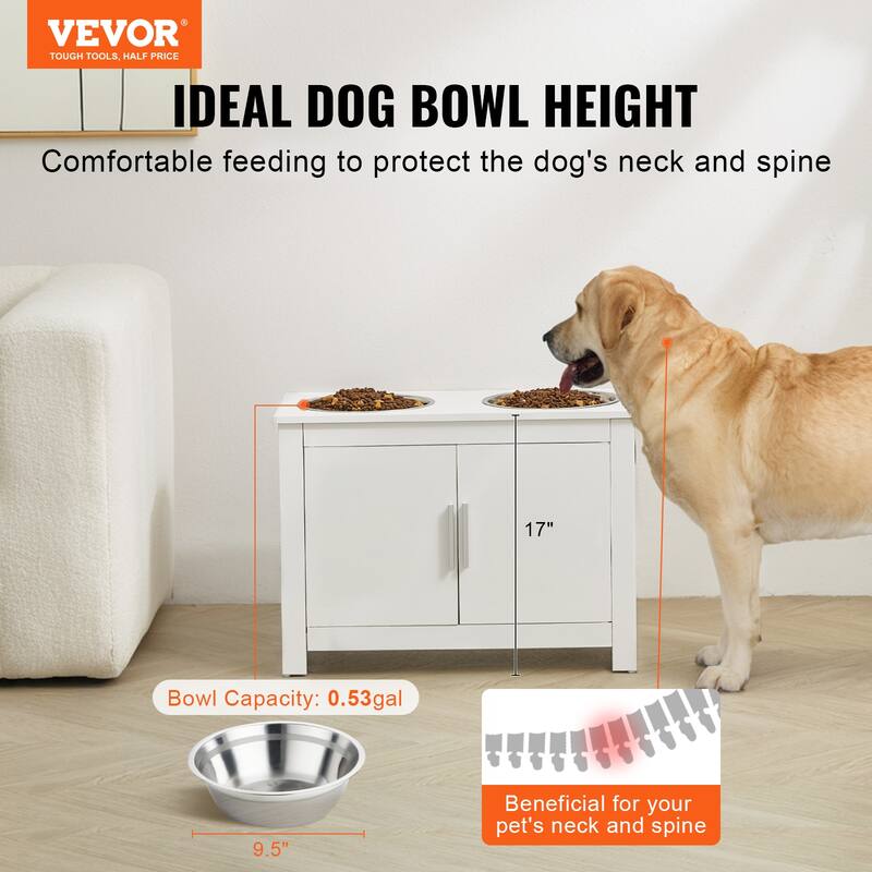 Pet Feeding Station with 2 Stainless Steel Bowls, Elevated Dog Bowls with Storage, Dog Food Storage and Feeder Station