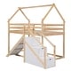 preview thumbnail 15 of 13, Natural Twin House Bunk Bed with Slide and Storage Staircase for Kids