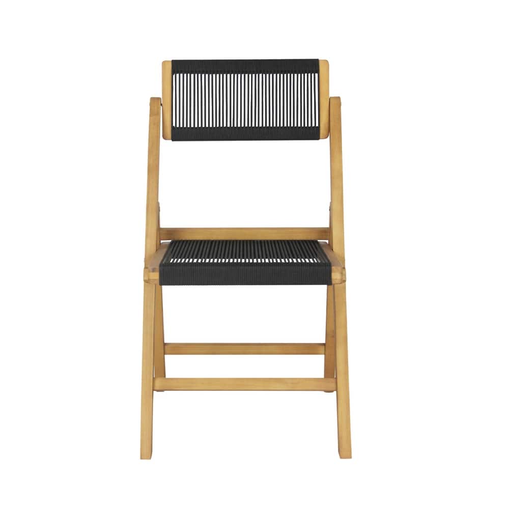 Kiawah Coastal Modern Wood Roped Folding Chair with Adjustable Back, Black/Natural (Set of 2) by JONATHAN Y