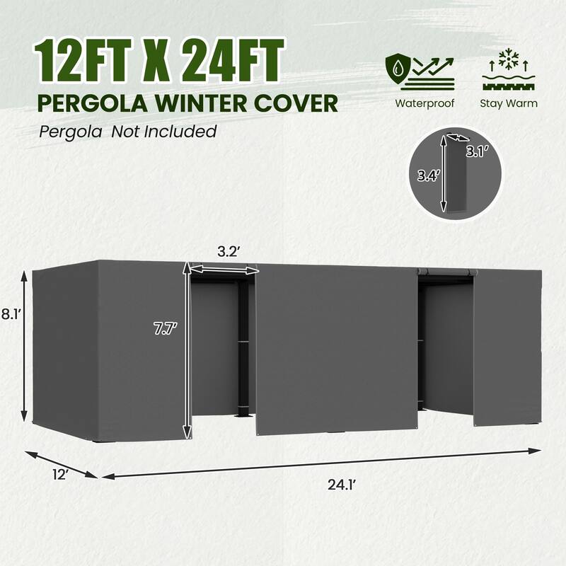 EROMMY Waterproof Pergola Winter Cover with Sidewalls, Mesh Windows and Roll-Up Door, All-Season Weather Enclosure