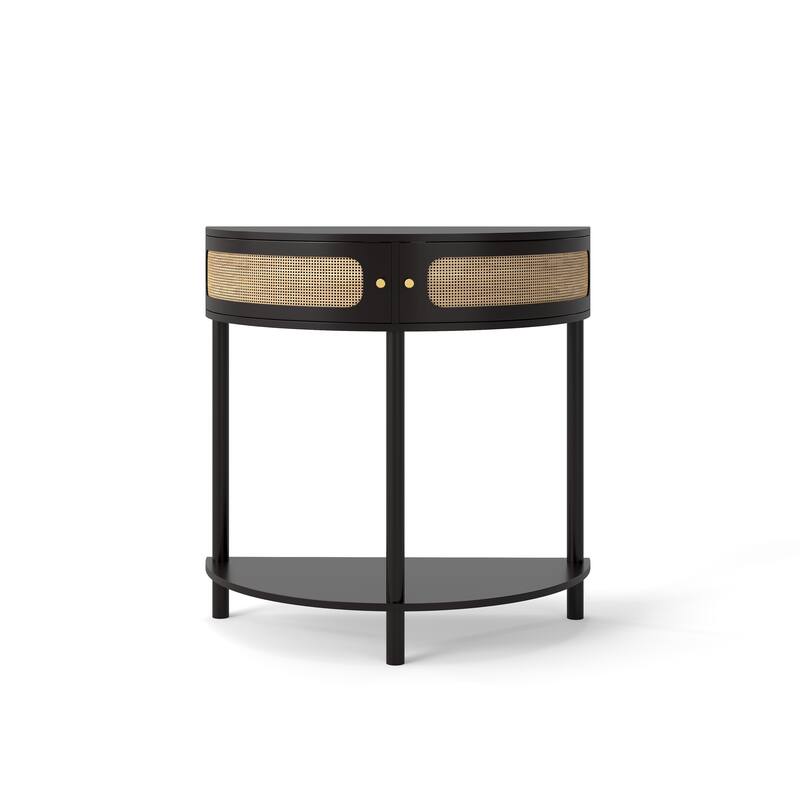 console table with two doors and open shelf