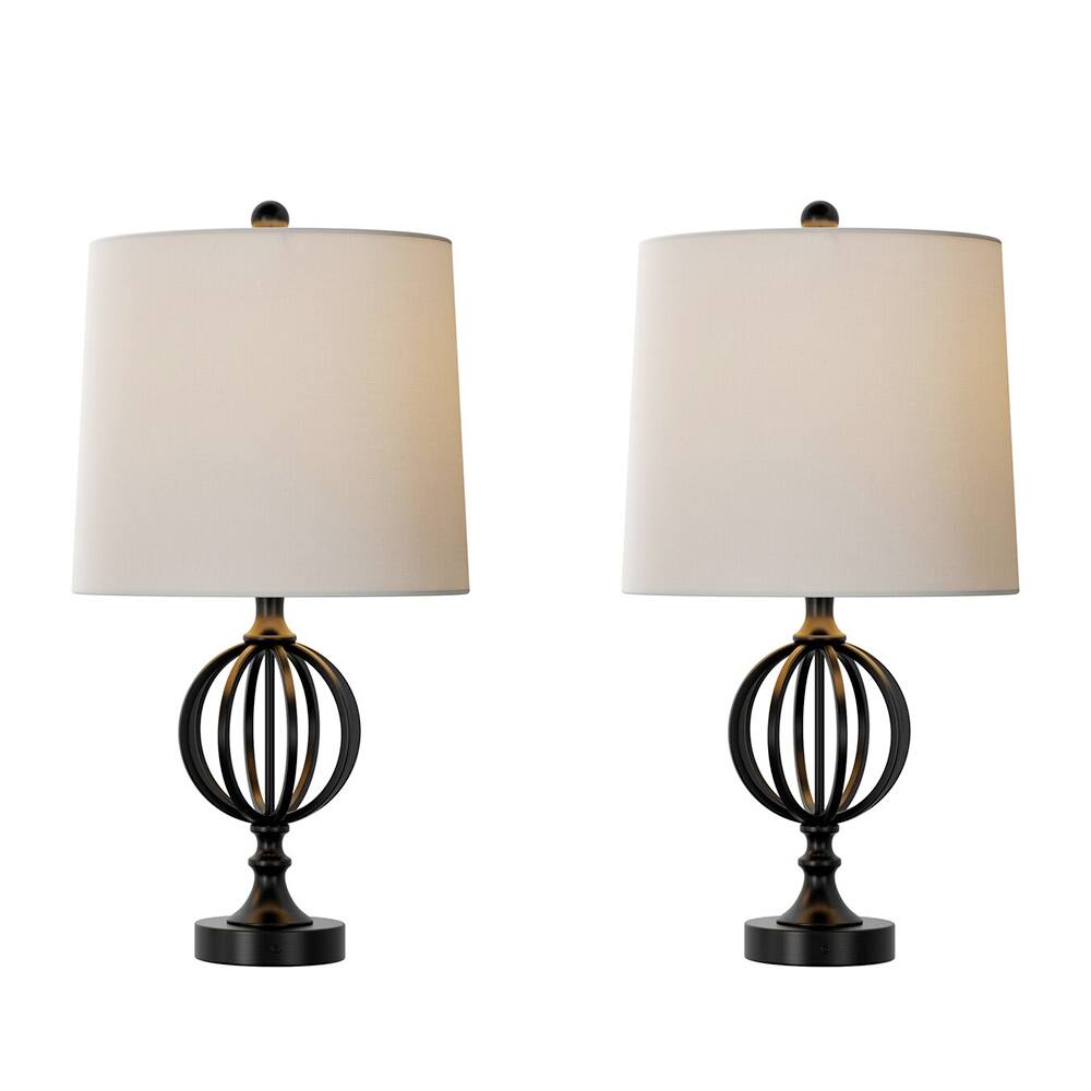 Set of 2 Table Lamps Openwork Iron Orb Lights 13" x 25" Bed Bath
