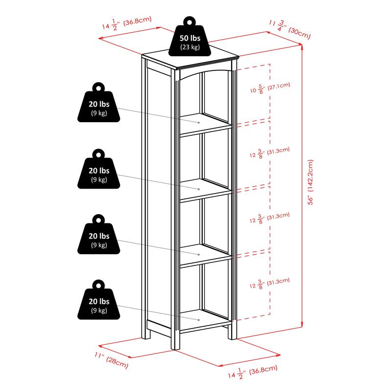 Terrace 5-Tier Storage Shelf, Espresso - 14.49 x 11.81 x 55.98 inches