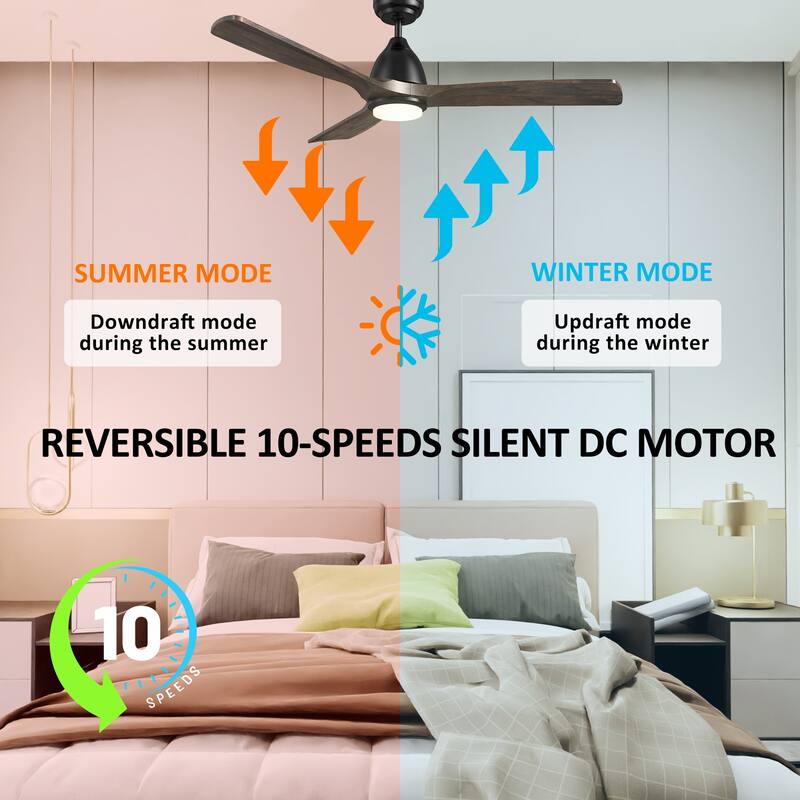 CARRO Abbott 48" 3-Blade Smart Ceiling Fan with LED Light Kit and Remote-Solid Wood