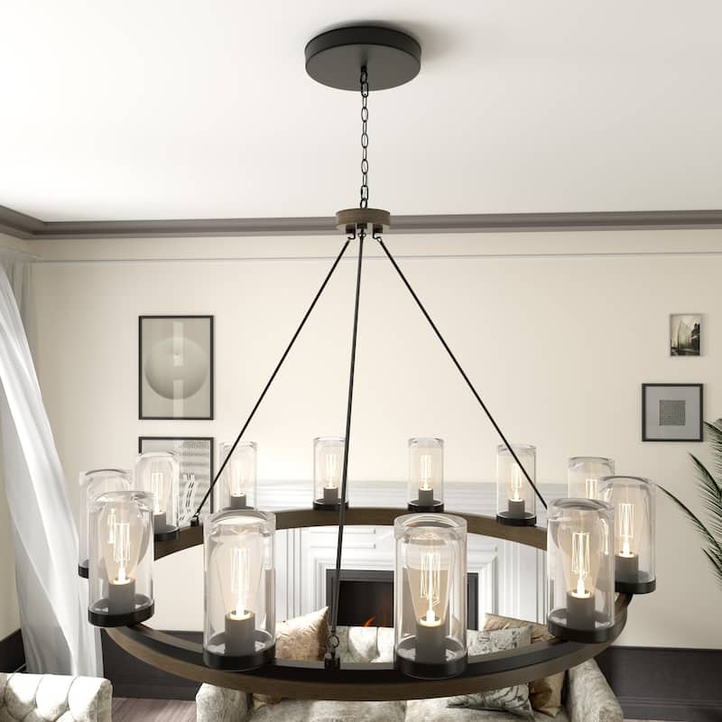 Large Farmhouse 12-light Wagon Wheel Chandelier - 42