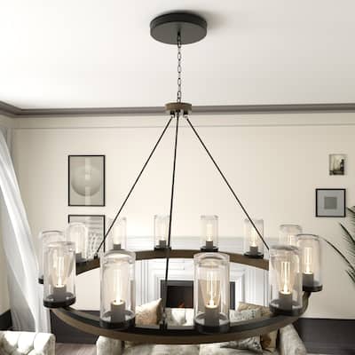 Large Farmhouse 12-light Wagon Wheel Chandelier - 42