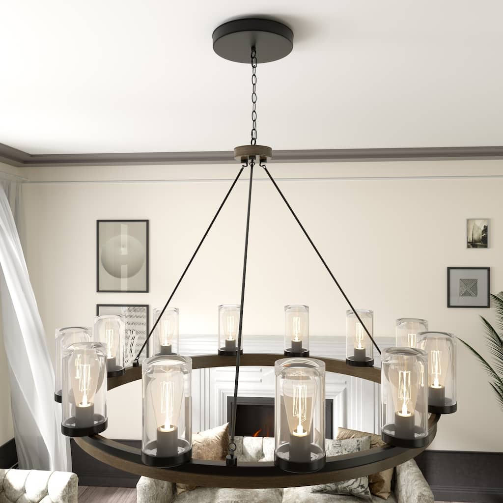 Large Farmhouse 12-light Wagon Wheel Chandelier - 42