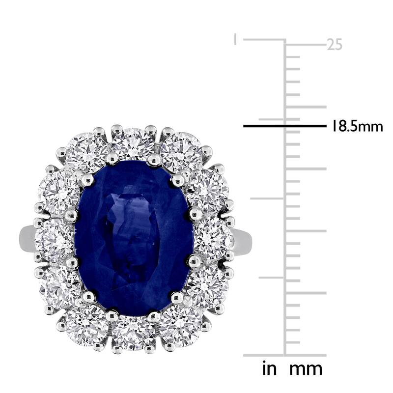 Miadora 9 1/5ct TGW Sapphire and 2 3/8ct TW Diamond Halo Ring in 14k White Gold