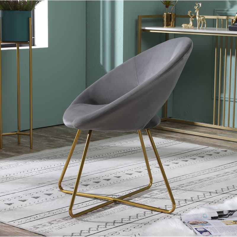 Gray Modern 28" Polyester Upholstered Accent Chair with Gold Tone Finished Base and Metal Sled Legs