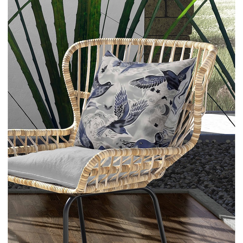 Inferno Songbirds Indoor/Outdoor Reversible Throw Pillow Silver and Blue