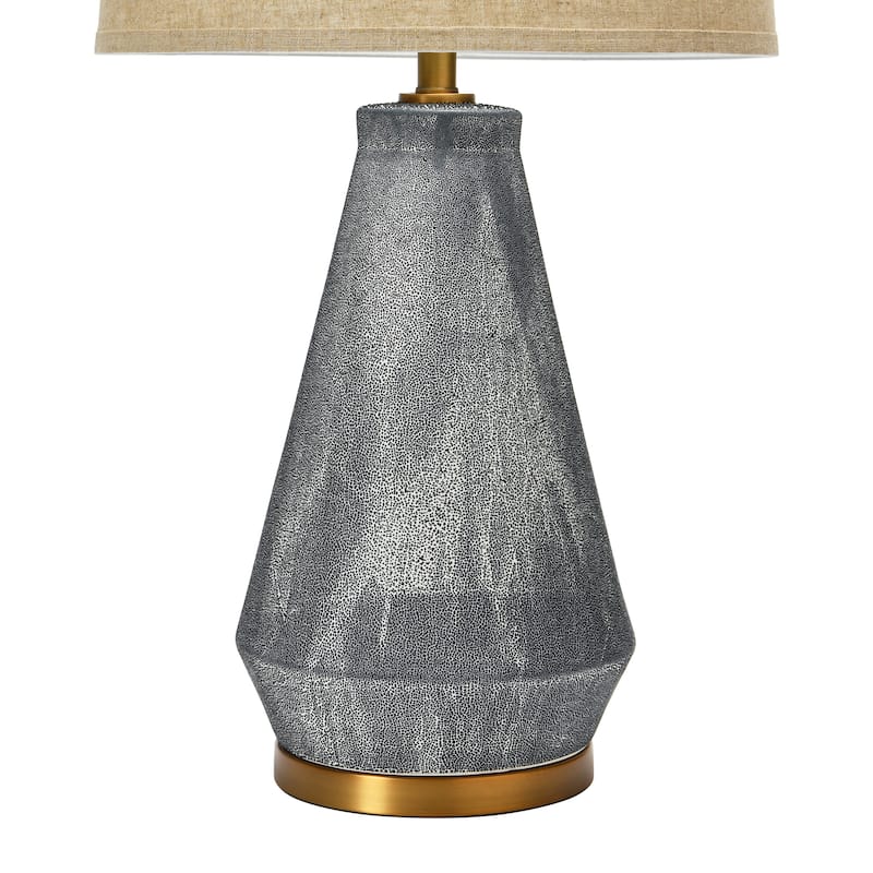 Textured Blue Glaze Ceramic Table Lamp with Natural Linen Shade