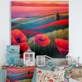 Designart "Blooming Poppies In The Fields I" Floral Poppy Canvas Wall ...