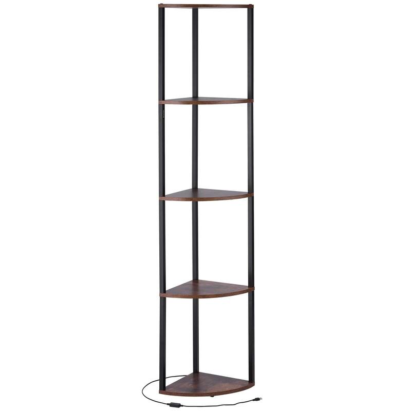 5-Tier Corner Shelf with LED Light Tall Display Stand for Home & Office - 11.6 x 11.6 x 64 in - Black-Brown