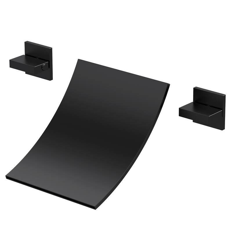 Wall-Mounted Waterfall Bathtub Faucet – Ultra-Thin Stainless Steel Spout with Dual Handle Control - Matte Black
