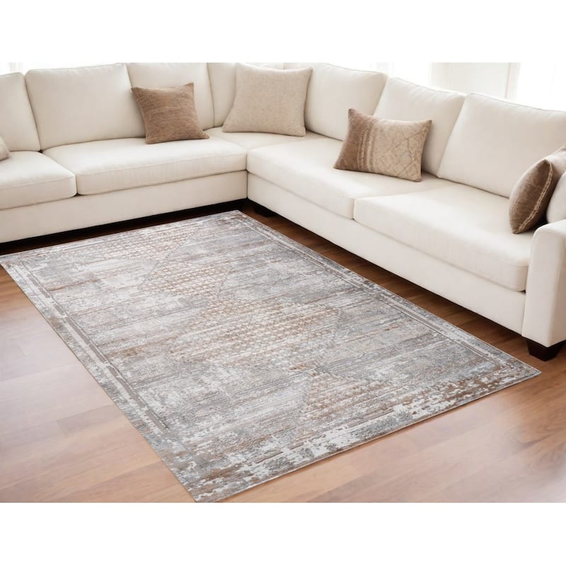 Bigan Distressed Abstract Stain Resistant Woven Durable Area Rug By HomeRoots - 5' X 8' - Gray and Brown - Rectangle