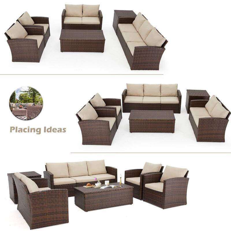 AECOJOY 7-Pieces Patio Sectional Sofa Outdoor Wicker Furniture Set