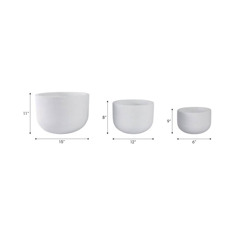 Pottery Rounded Cement Planters (Set of 3) - 11", 8", 6" White - 15" x 15" x 11"