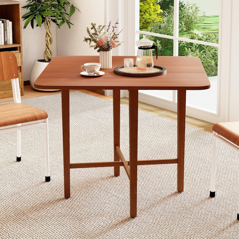 Foldable Dining Table with Drop Leaf Natural and Walnut Rubber Wood Convertible Kitchen Table for Small Spaces