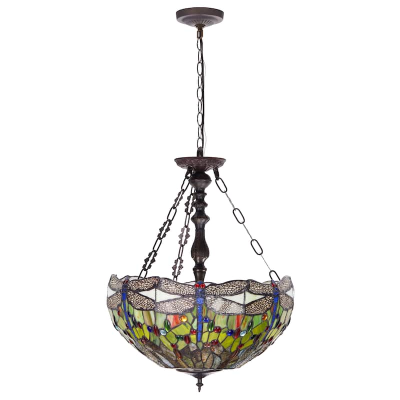 Evelyn River of Goods Multicolor Stained Glass 19.25-Inch Pendant Light with Adjustable Hanging Cord - 19.25" x 19.25" x 25.5" - 19.25" x 19.25" x 25.5" - Green/Blue/Orange