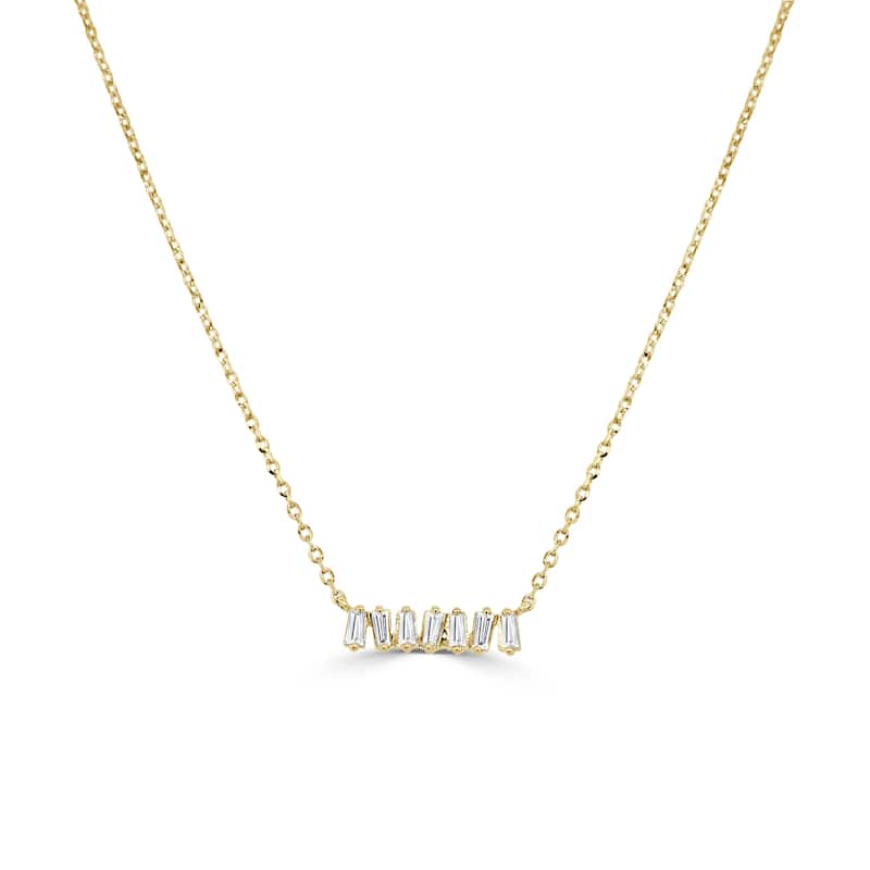 Joelle Collection 14K Gold Baguette Diamond Bar Necklace - Yellow