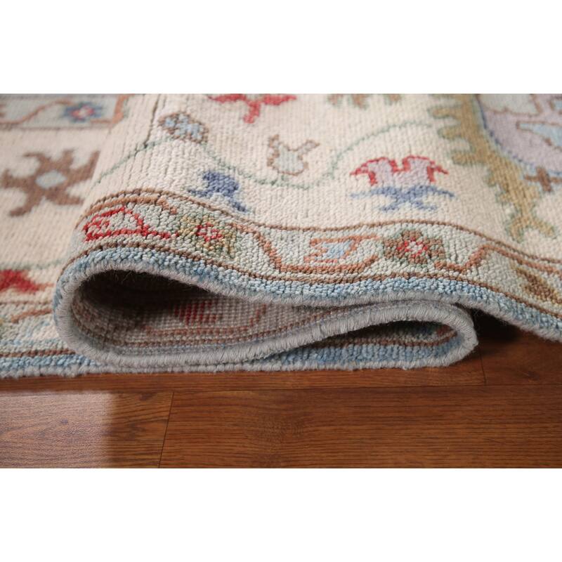 Light Blue Floral Oushak Area Rug Hand-Knotted Wool Carpet - 8'0"x 9'8"