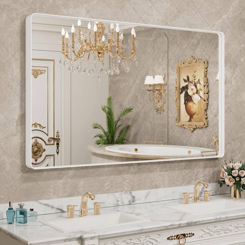 Aluminum Alloy Framed French Cleat Mounted Tempered Glass Wall Vanity Mirror - White - 51" x 30"