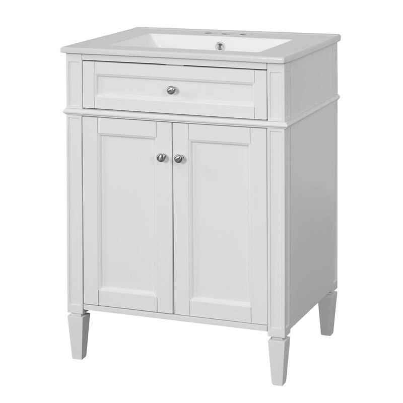 24" Bathroom Vanity with 2 Doors and Tip-Out Drawer - Bathroom Storage Cabinet with Sink
