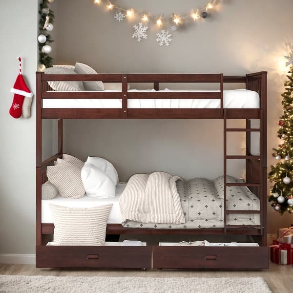slide 2 of 12, Full-Over-Full Bunk Bed with Ladders and Two Storage Drawers Espresso