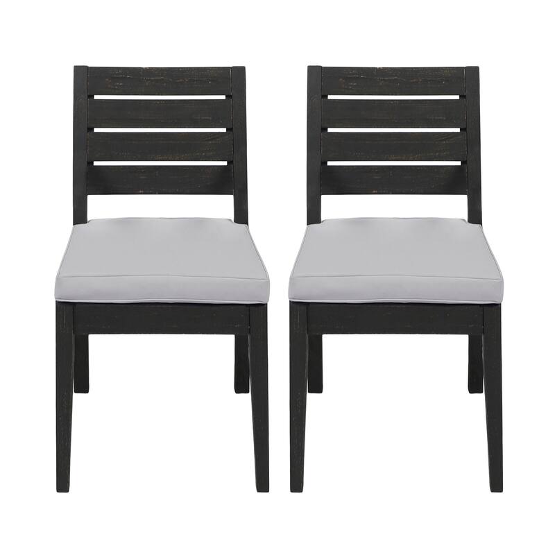 Outdoor Acacia Wood Armless Dining Chair with Cushions (Set of 2), Sandblasted Dark Gray + Light Gray