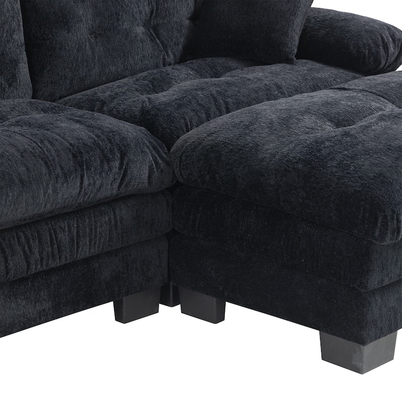 120.87" Chenille L-Shaped Sectional Sofa with Reversible Design, and 3-Seat Sleeper & Ottoman - Dual-Layer Cushion