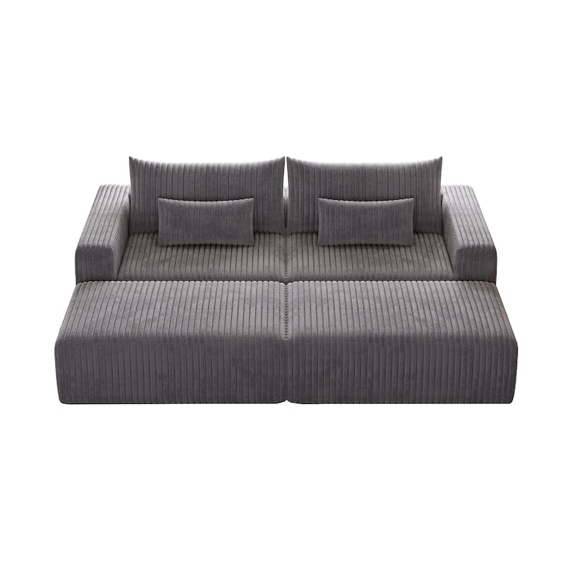 102" Corduroy Lounge Sectional Sofa with 2 Footstools
