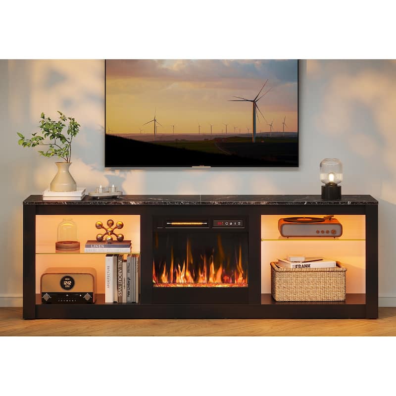 Bestier 63 in. LED TV Stand Fits TV's Up to 70 in. Entertainment Center with Fireplace and Adjustable Shelves